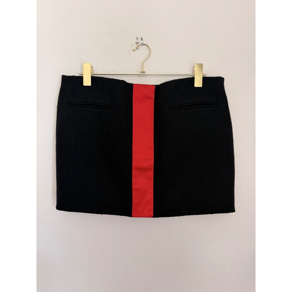 Ferragamo Black Wool Blend Tweed Mini Skirt Red Satin Panel Nero Sz 12/46 IT NWR